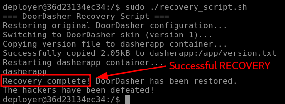Recovery Script reporting Successful Recovery