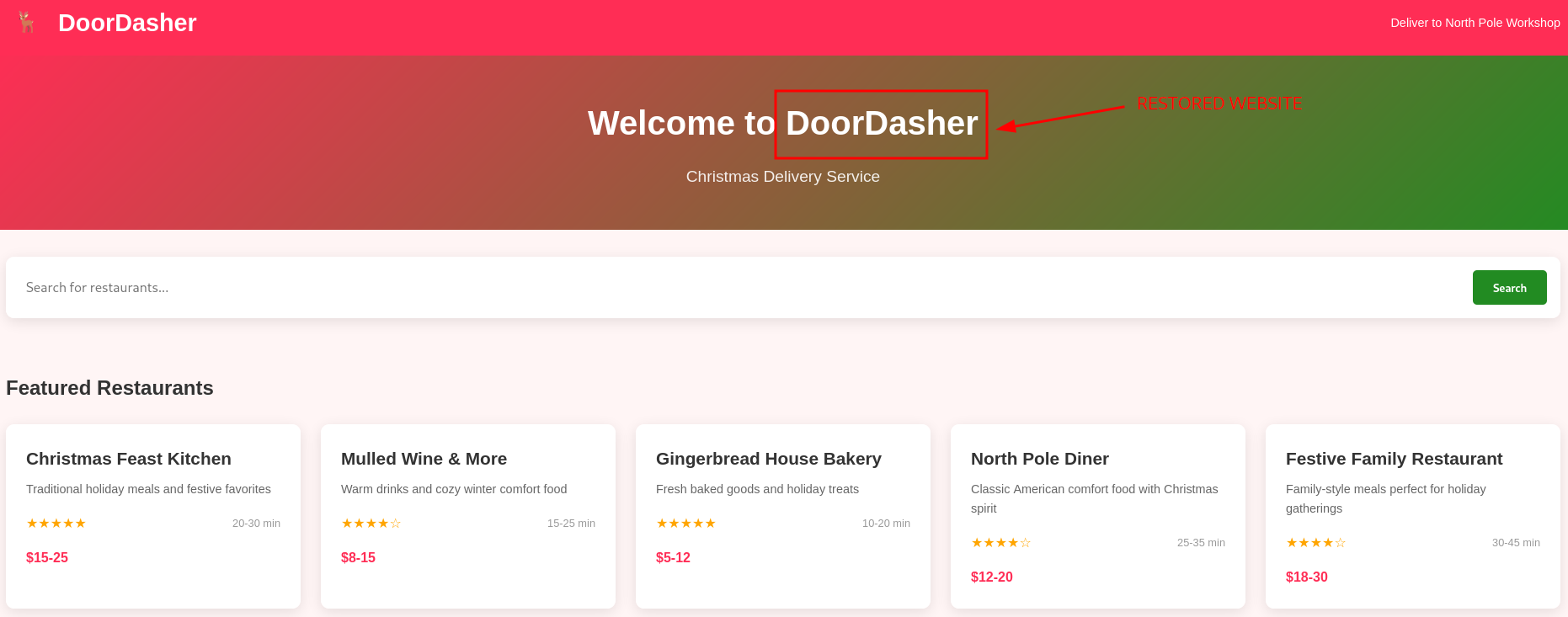Restored DoorDashes Website