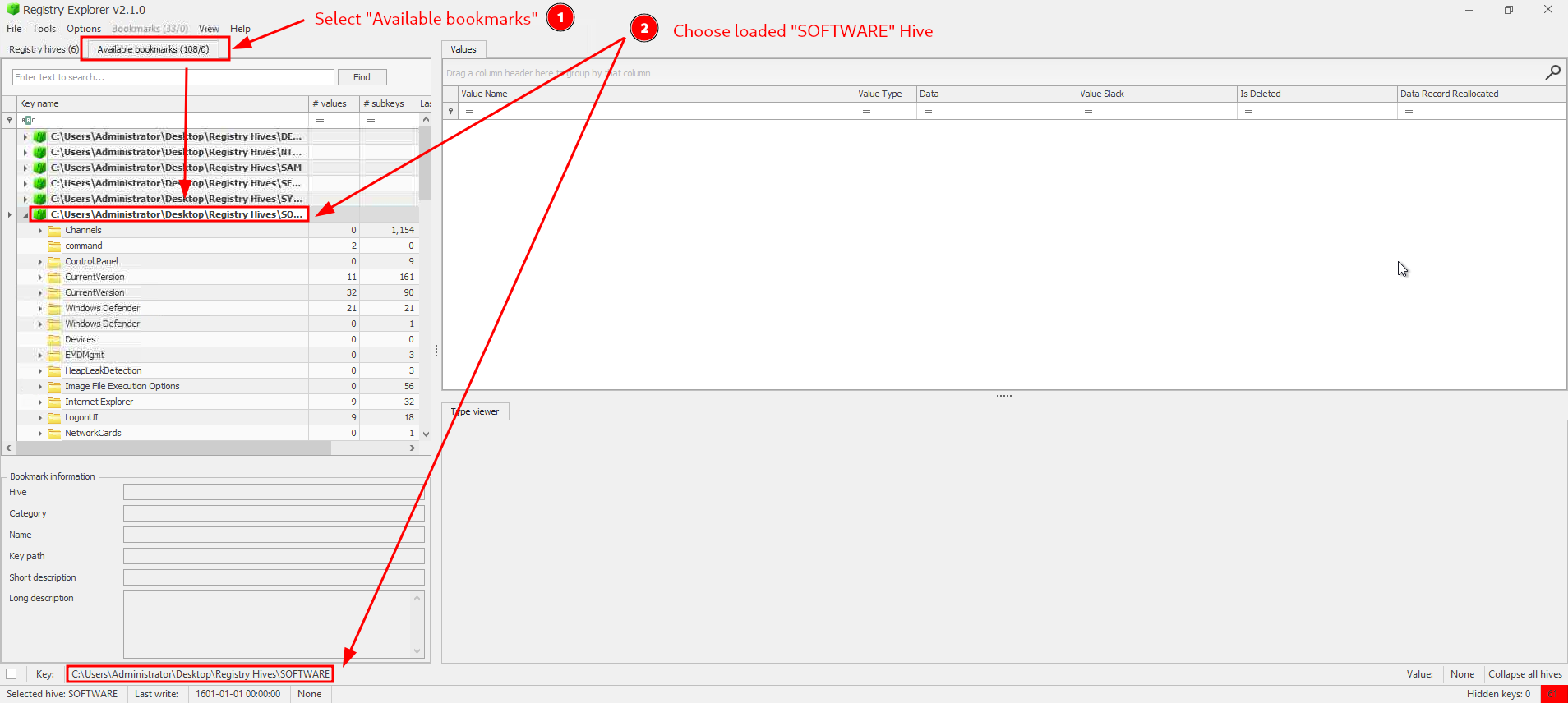 Loading the SOFTWARE hive and it's keys