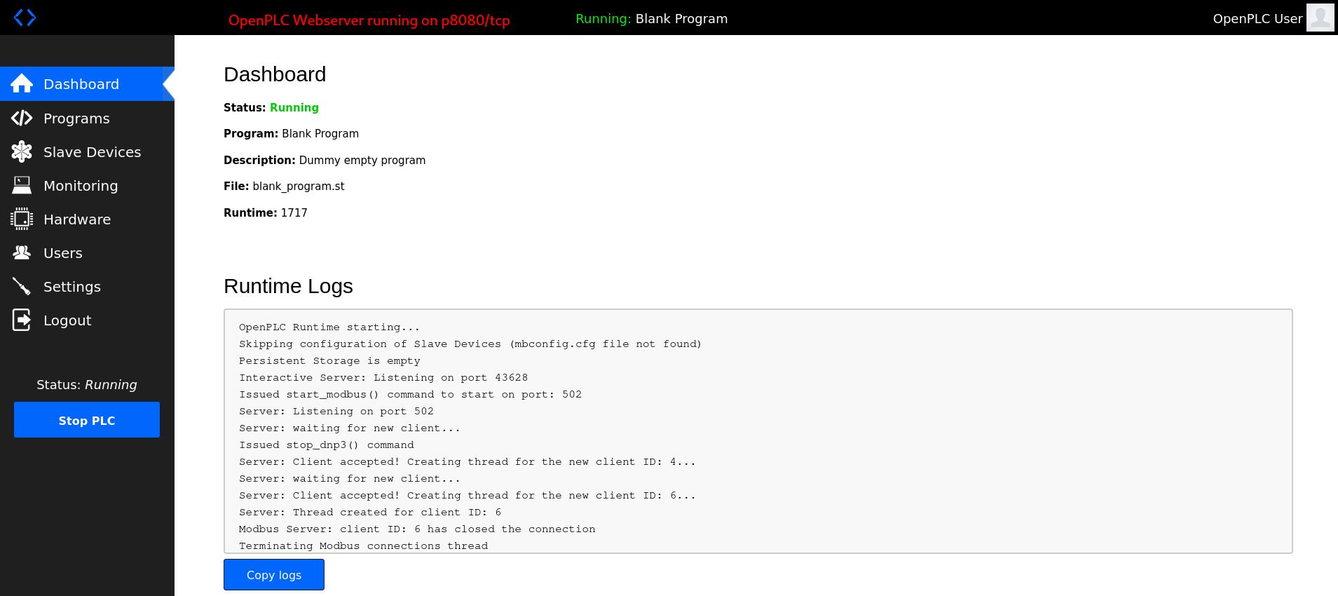 Vulnerable OpenPLC WebServer - Default Credentials